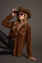 Rustic Pines Brown Suede Button Down Top