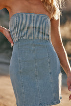 Rylie Denim Strapless Fringe Mini Dress