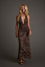 Rosalia Brown Mesh Maxi Dress
