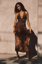 Rosalia Mocha Mesh Maxi Dress