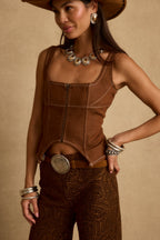 Sabine Brown Zip Front Corset Tank