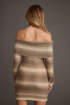 Siena Brown Striped Off the Shoulder Sweater Dress