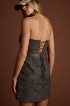 Smokeshow Embroidered Vegan Leather Strapless Mini Dress