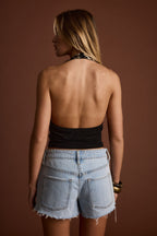 Solstice Gold Floral Embellished Mesh Crop Top