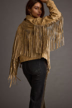 Phoenix Taupe Vegan Leather Moto Fringe Jacket