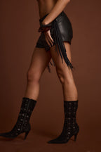 Steele Black Vegan Leather Fringe Shorts
