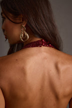 Selena Mulberry Sequin Halter Top