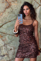 Solea Mocha Sequin Mini Skirt