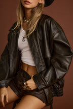 London Calling Brown Oversized Faux Leather Jacket