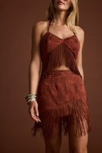 Tamsin Terracotta Jacquard Fringe Mini Skirt