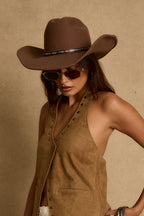 Thatcher Camel Suede Studded Top