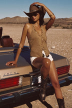 Thatcher Camel Suede Studded Top