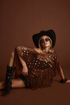 Rianne Mocha Sequin Crochet Shawl