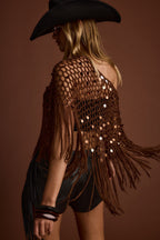 Rianne Mocha Sequin Crochet Shawl