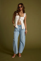 Gia White Lace Ruffle Top