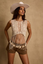 Wild Moon Cream Beaded Top