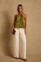 Wild Hibiscus Chartreuse Halter Top