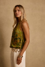 Wild Hibiscus Chartreuse Halter Top