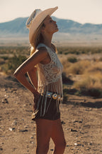 Wild Moon Cream Beaded Top