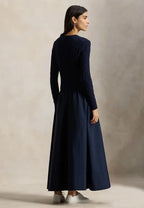 CABLE-KNIT BODICE COTTON DRESS - Knitted dress - hunter navy