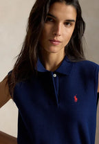 COTTON CROPPED SLEEVELESS POLO SWEATER - Sweater - east side royal