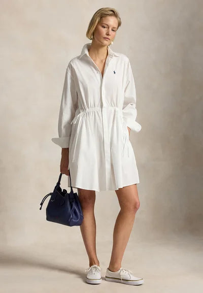 COTTON DRAWCORD SHIRTDRESS - Shirtdress - white