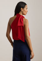 CHARMEUSE TIE-NECK HALTER TOP - Top - cruise red