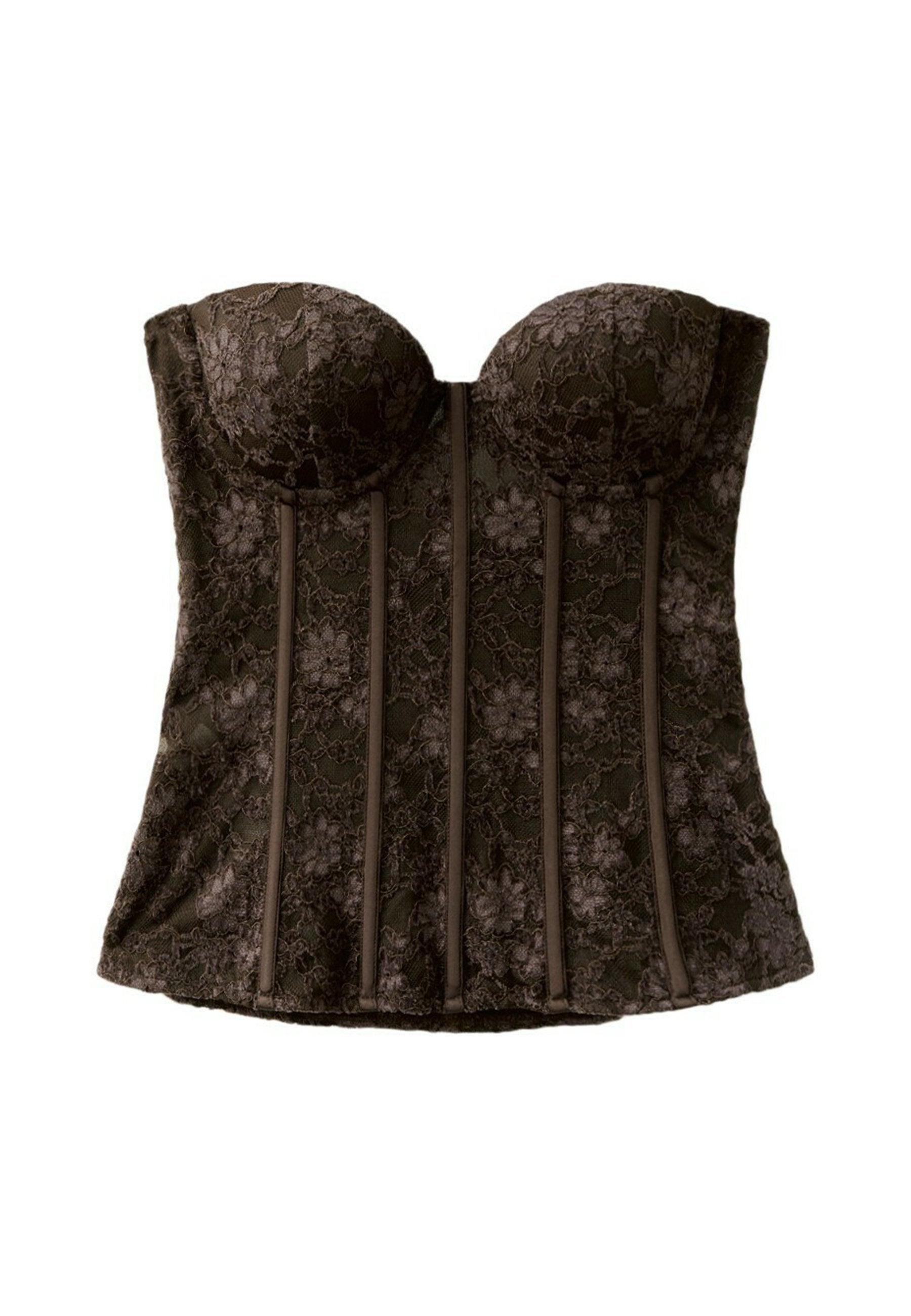 FITTED LACE CORSET - Top - dark brown