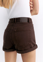 DENIM MOM FIT WITH TURN-UP HEMS - SHORTS - Jeansshort - brown