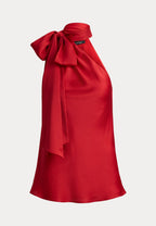 CHARMEUSE TIE-NECK HALTER TOP - Top - cruise red